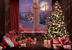Red Christmas Window Photo Backdrop - Gatsby Backdrop