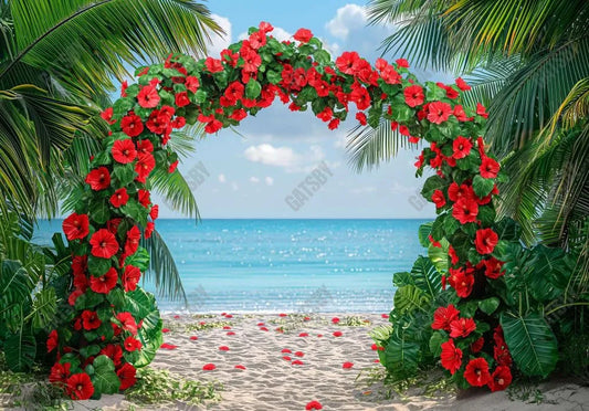 Red Flower Arch on Beach Backdrop - Gatsby Backdrop