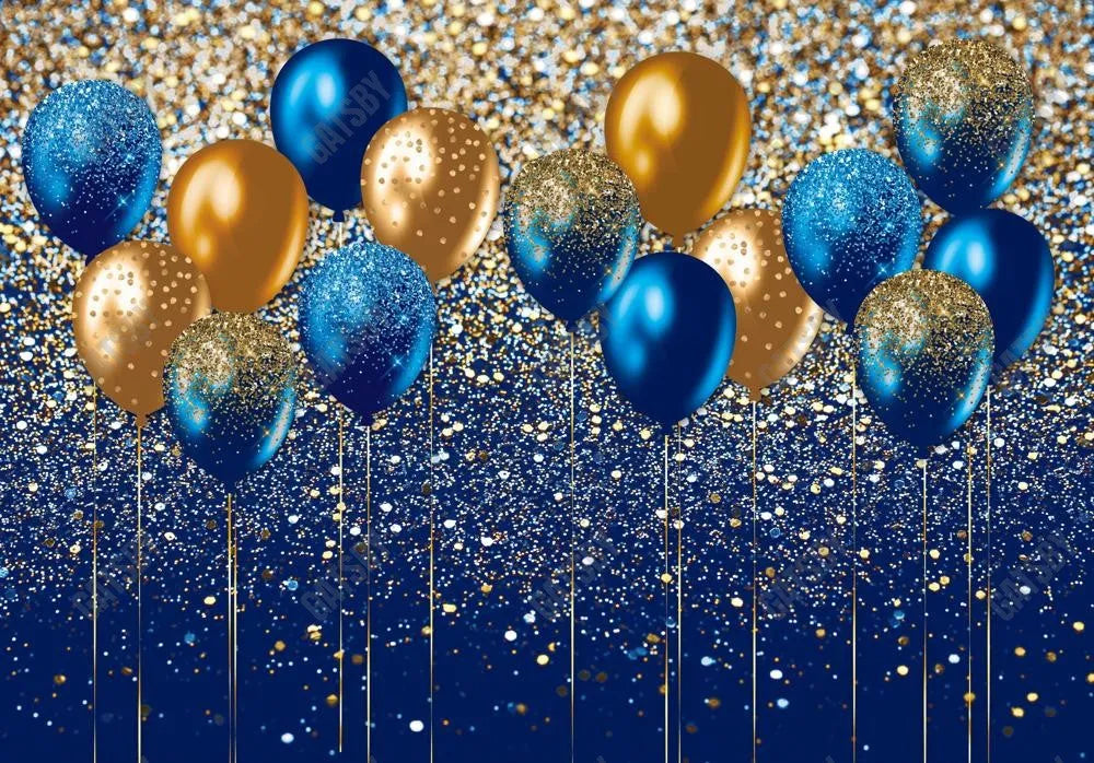 Royal Blue and Gold Balloons Backdrop - Gatsby Backdrop