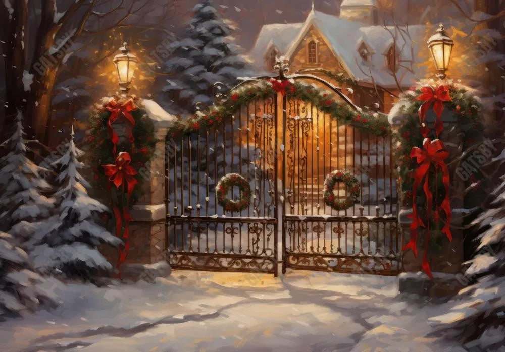 Snowy Christmas Night Photography Backdrop - Gatsby Backdrop