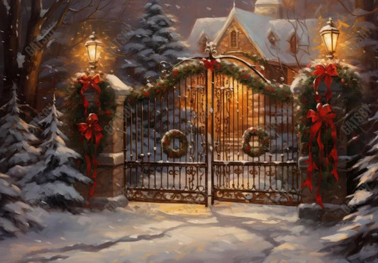 Snowy Christmas Night Photography Backdrop - Gatsby Backdrop