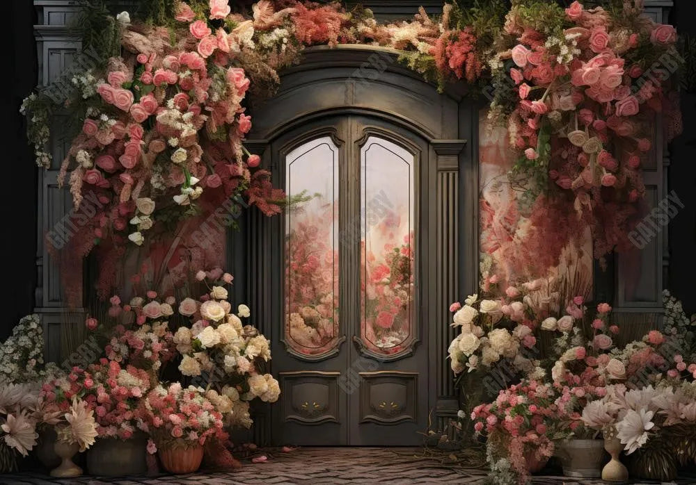 Spring Floral Vintage Door Photography Backdrop - Gatsby Backdrop
