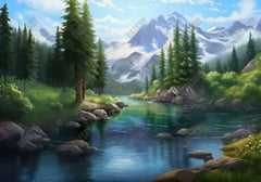 Spring Mountain Lake Backdrop - Gatsby Backdrop