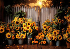 Sunflower Stand Wood Fence Backdrop - Gatsby Backdrop