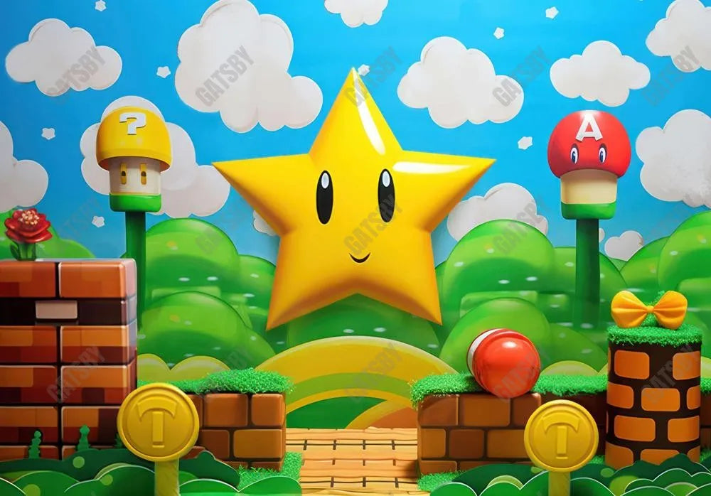 Super Star Powerup Cartoon Backdrop - Gatsby Backdrop