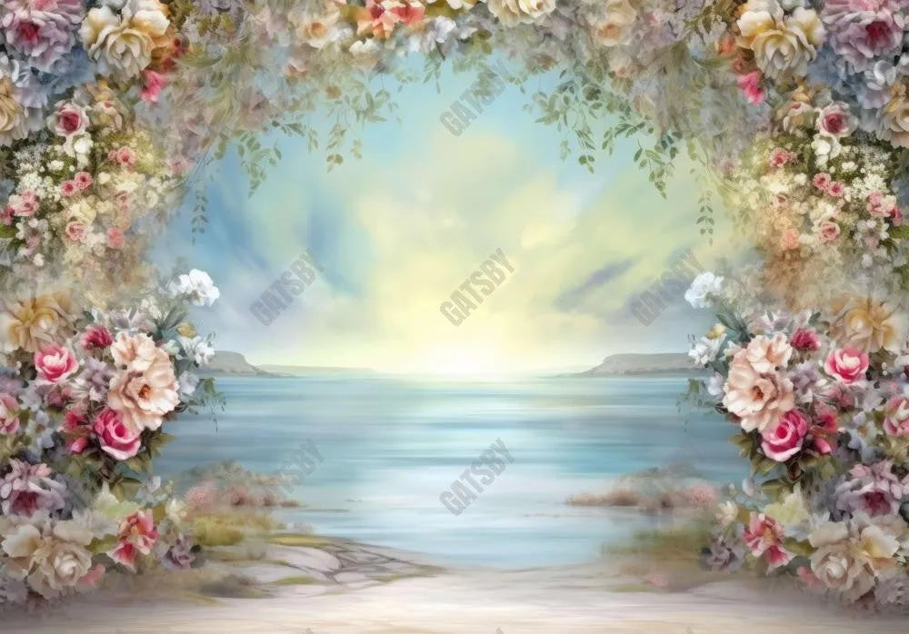 Vintage Beach Floral Painting Photography Backdrop - Gatsby Backdrop