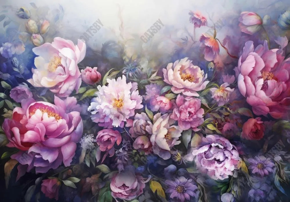 Watercolor Purple Flower Painting Backdrop - Gatsby Backdrop