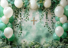 White and Green First Holy Communion Baptism Backdrop - Gatsby Backdrop