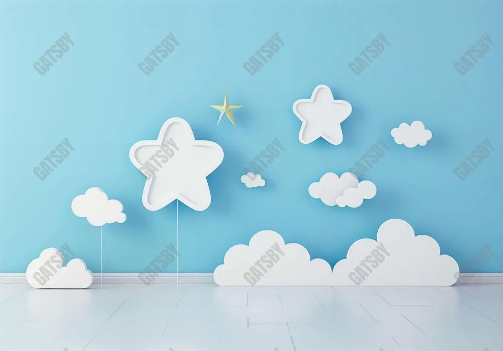 White Cloud Blue Wall Backdrop - Gatsby Backdrop