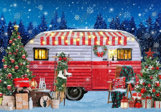 Winter Christmas Camper Photo Backdrop - Gatsby Backdrop
