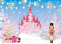 Winter Christmas Royal Pink Castle Bday Backdrop - Gatsby Backdrop