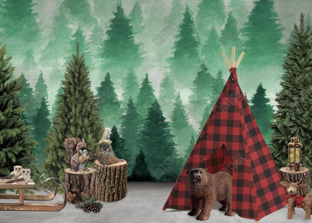 Winter Green Forest Woodland Backdrop - Gatsby Backdrop