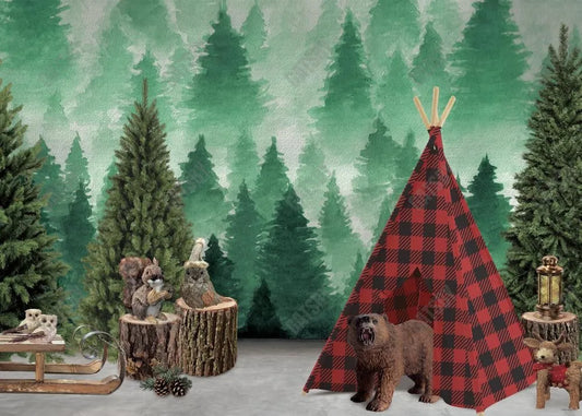 Winter Green Forest Woodland Backdrop - Gatsby Backdrop