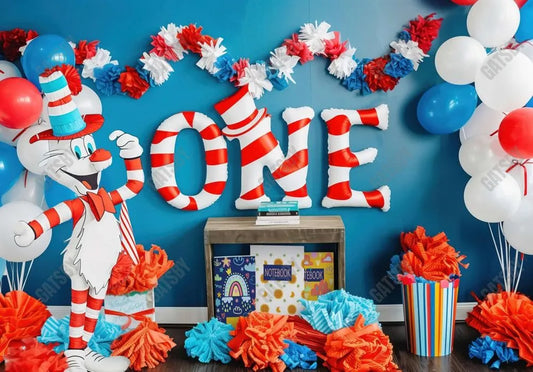 1st Birthday Red and White-Striped Backdrop - Gatsby Backdrop