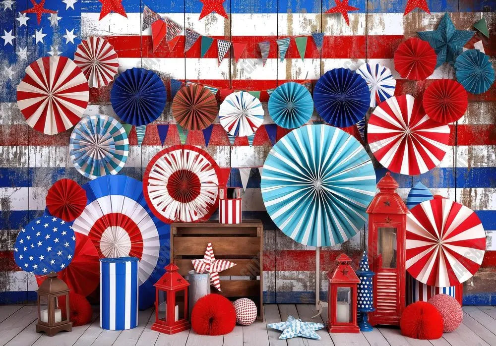 4Th Of July Paper Fans Photography Backdrop Ym8T-B0462 - Gatsby Backdrop