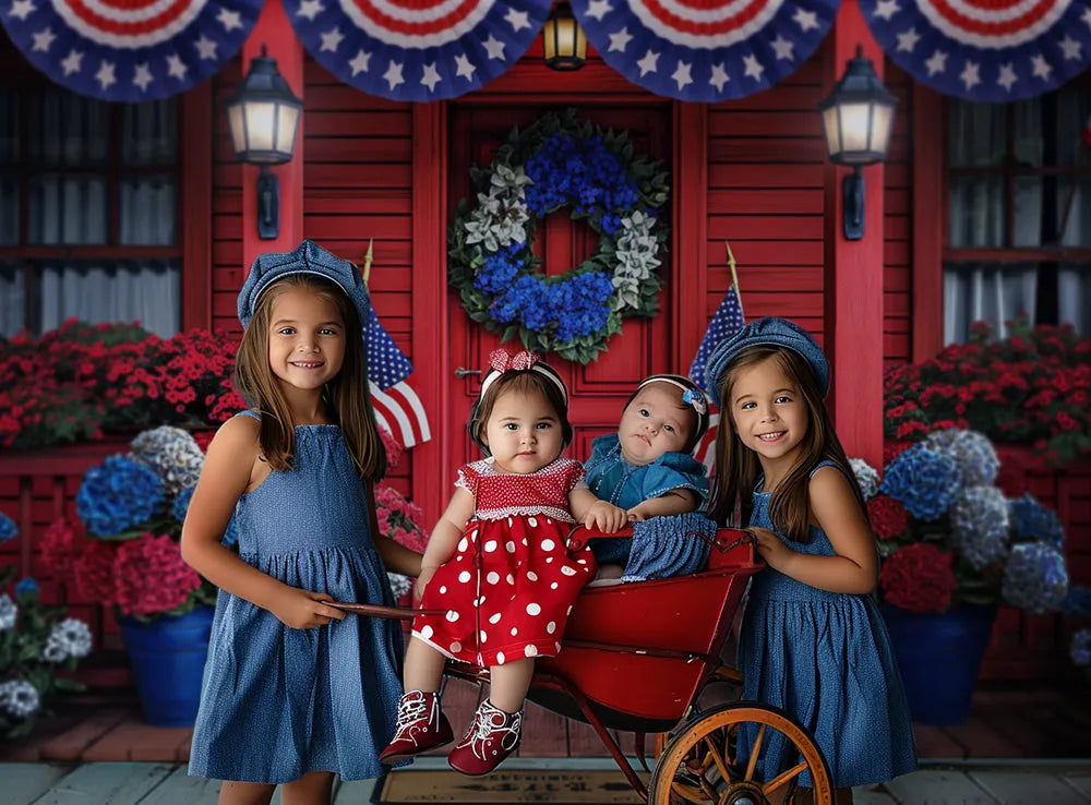 4th of July Wreath and Flags Backdrop - Gatsby Backdrop