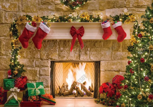 Christmas Fireplace Backdrop