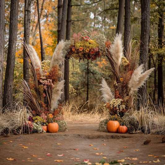 Gatsby Boho Forest Pumpkin Arch Photography Backdrop Gbsx-00567