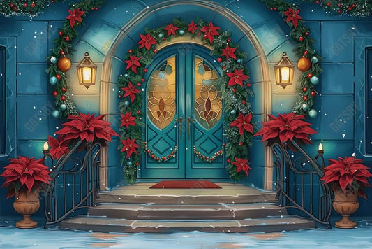 Gatsby Cheerful Poinsettia Entryway Photography Backdrop Gbsx-00204