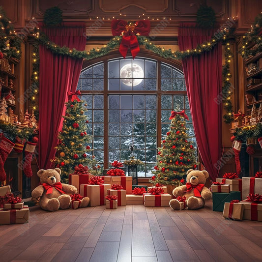 Gatsby Christmas Bear Window Photography Backdrop Gbsx-00360
