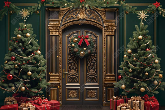 Gatsby Christmas Brown Golden Retro Arched Door Photography Backdrop Gbsx-00571