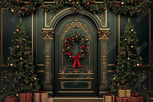 Gatsby Christmas Brown Golden Retro Arched Door Photography Backdrop Gbsx-00572