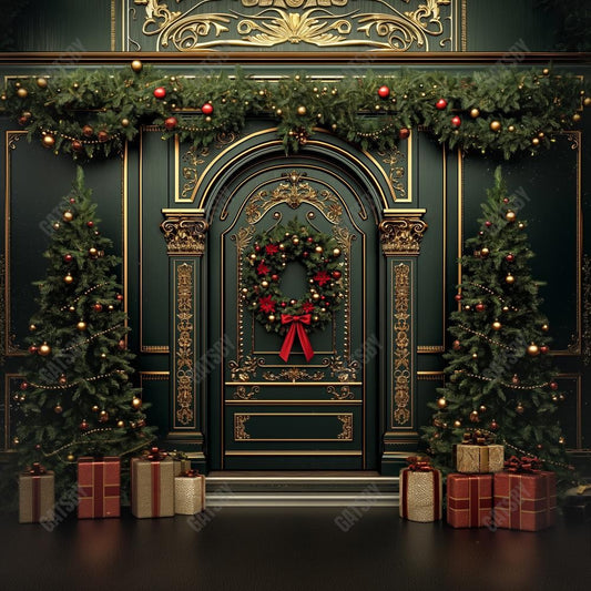 Gatsby Christmas Brown Golden Retro Arched Door Photography Backdrop Gbsx-00572