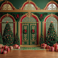 Gatsby Christmas Dark Green Vintage Arched Window Photography Backdrop Gbsx-01098