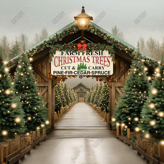 Gatsby Christmas Farm Fresh Trees Entrance Photography Backdrop Gbsx-01105