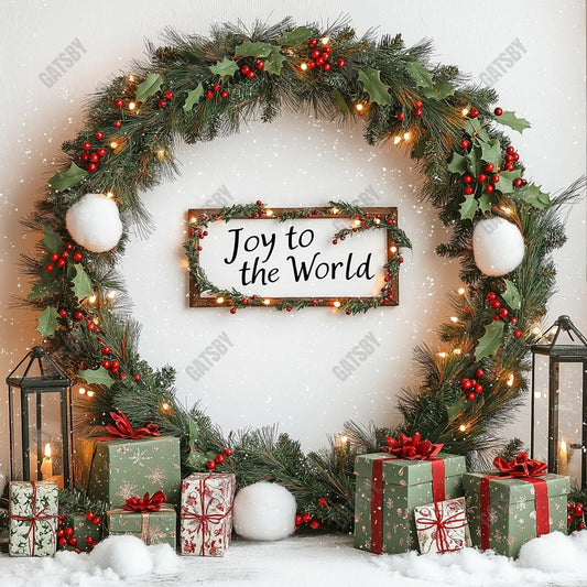Gatsby Christmas Joy To The World Wreath Photography Backdrop Gbsx-01114
