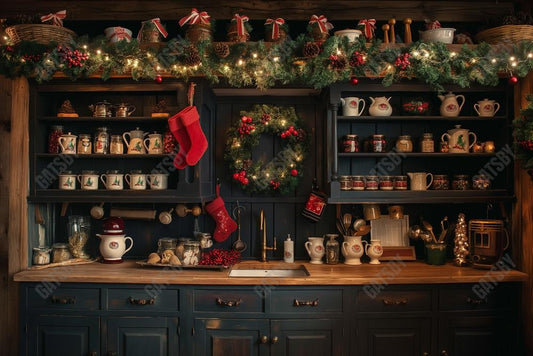 Gatsby Christmas Kitchen Photography Backdrop Gbsx-00575
