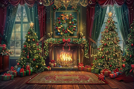 Gatsby Christmas Living Room Photography Backdrop Gbsx-00203