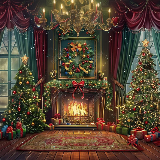 Gatsby Christmas Living Room Photography Backdrop Gbsx-00203