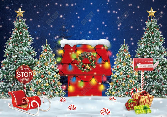 Gatsby Christmas Red House Photography Backdrop Gbsx-00608