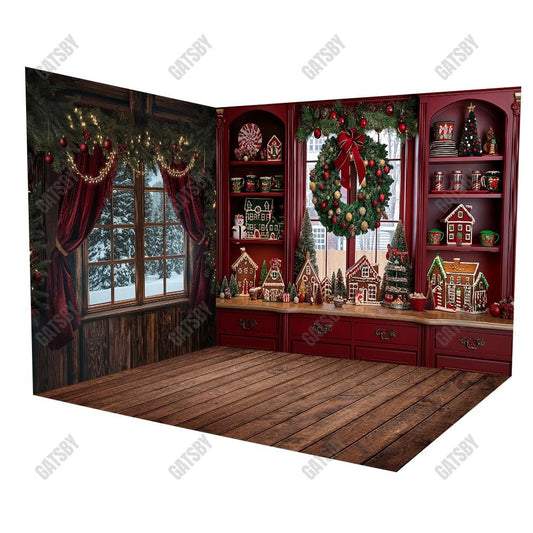 Gatsby Christmas Red Kitchen Room Set Backdrop GBSX-00130&GBSX-00067&AEC-00775