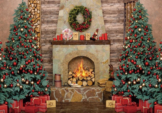 Gatsby Christmas Wooden Fireplace Photography Backdrop Gbsx-00589