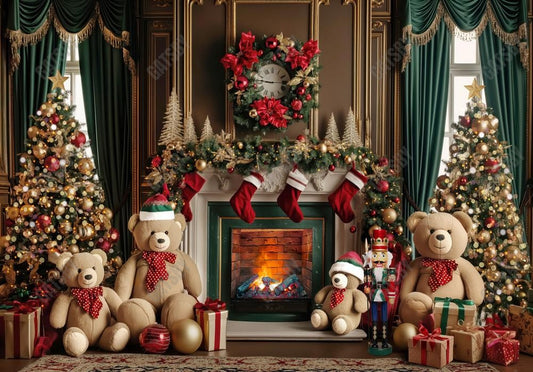 Gatsby Cozy Bears Fireplace Photography Backdrop Gbsx-01085