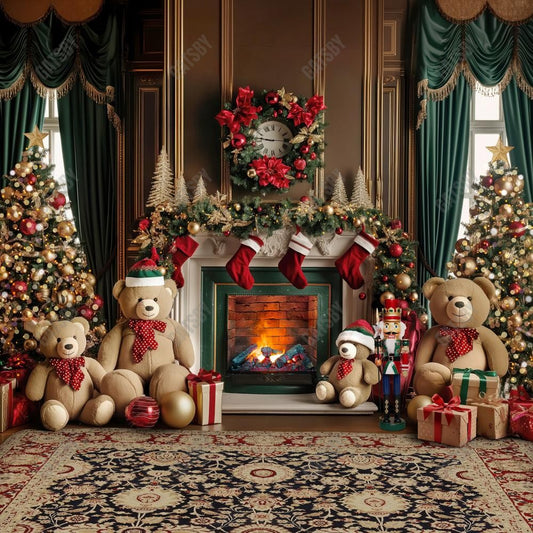 Gatsby Cozy Bears Fireplace Photography Backdrop Gbsx-01085