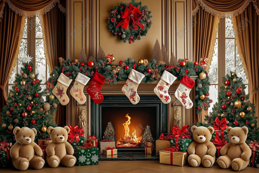 Gatsby Cozy Luxurious Christmas Fireplace Photography Backdrop Gbsx-01138