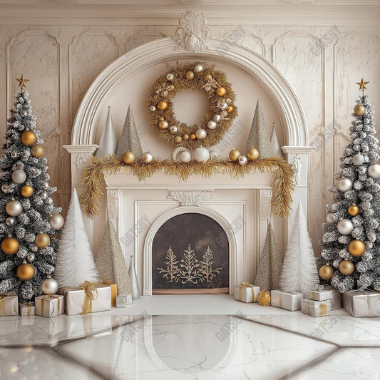 Gatsby Elegant Arched Christmas Fireplace Photography Backdrop Gbsx-01107
