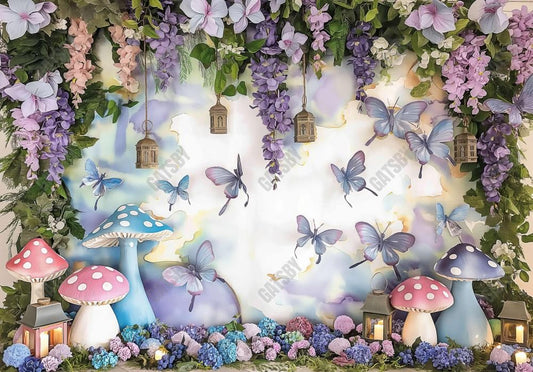 Fairy Wonderland Mushroom Butterfly Photography Backdrop GBSX-99771