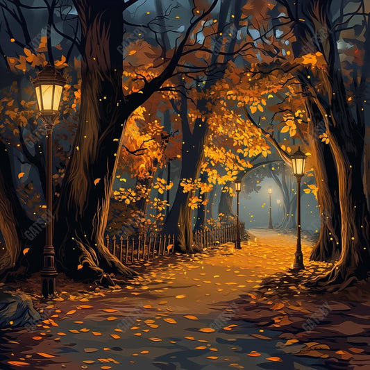Gatsby Fall Forest Night Fence Photography Backdrop Gbsx-00573