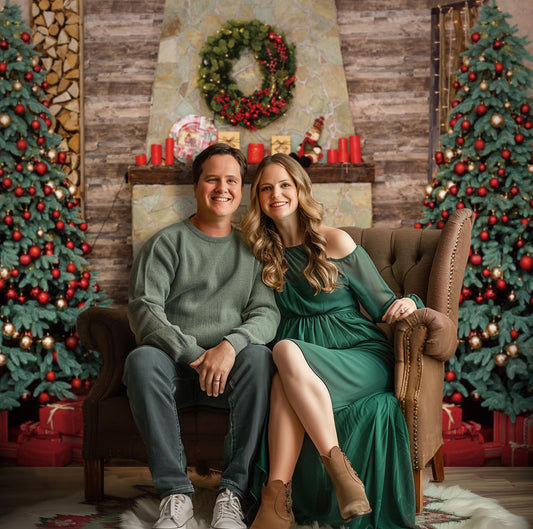 Gatsby Christmas Wooden Fireplace Photography Backdrop Gbsx-00589