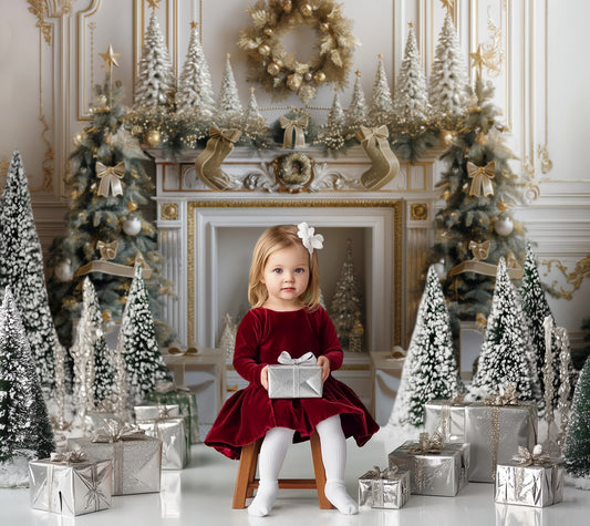 Gatsby Christmas White Vintage Fireplace Photography Backdrop Gbsx-00779