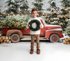 Gatsby Winter Farm Tree Red Truck Photography Backdrop Gbsx-00820