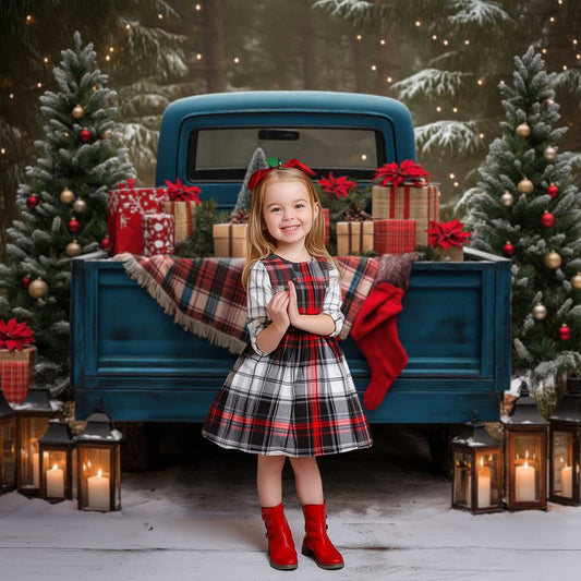 Gatsby Vintage Christmas Blue Truck Trees Photography Backdrop Gbsx-01127