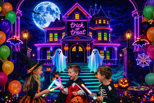 Gatsby Neon Haunted Mansion Halloween Photography Backdrop GB_01296