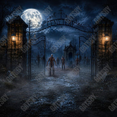 Creepy Zombie Cemetery Graveyard Night Photography Backdrop GB_01300