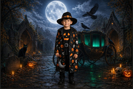 Gatsby Gothic Halloween Carriage Moonlight Cemetery Photography Backdrop GB_01301