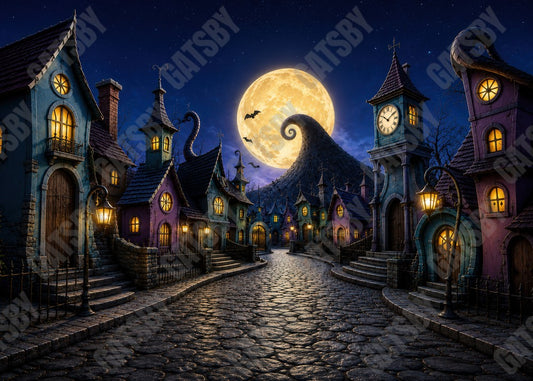 Gatsby Whimsical Halloween Village Photography Party Backdrop GB_01323
